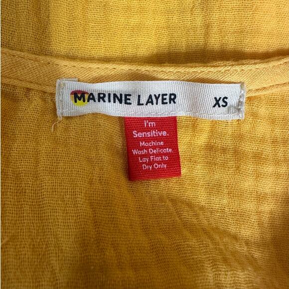 Marine Layer Midi Wrap Dress Valencia Cotton Short Sleeve Golden Yellow size XS - Picture 3 of 8